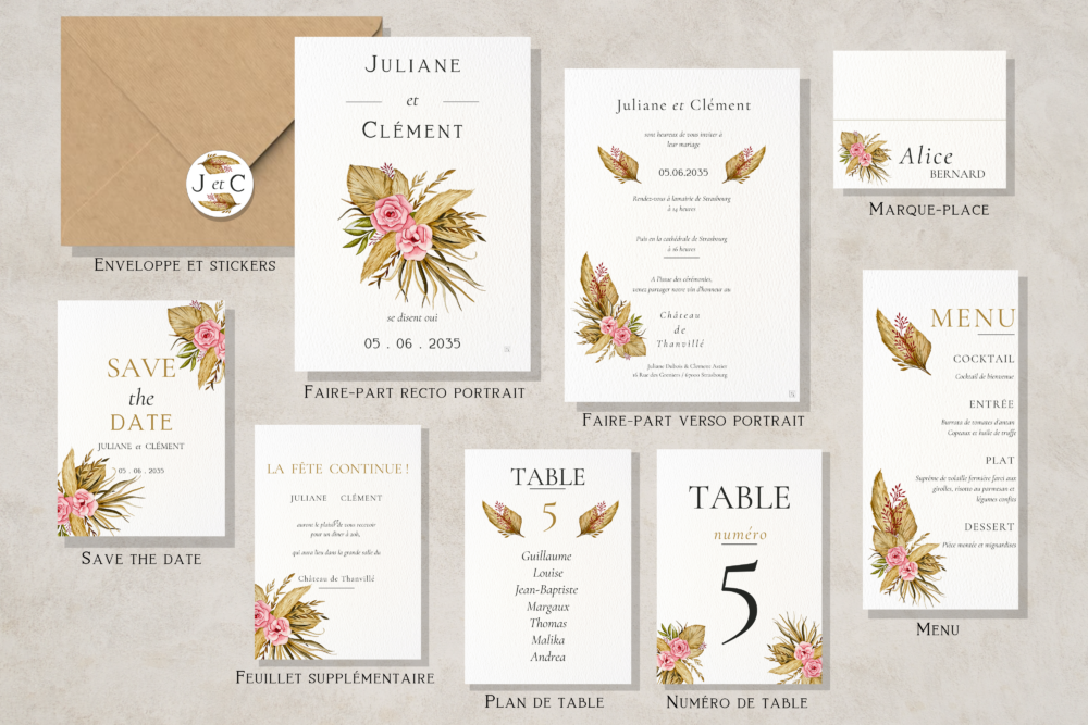 Fairepart mariage Alsace fait main Rosa boheme