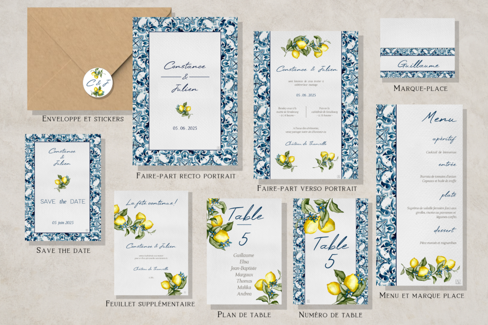 Fairepart mariage Alsace fait main dolce vita azulejo