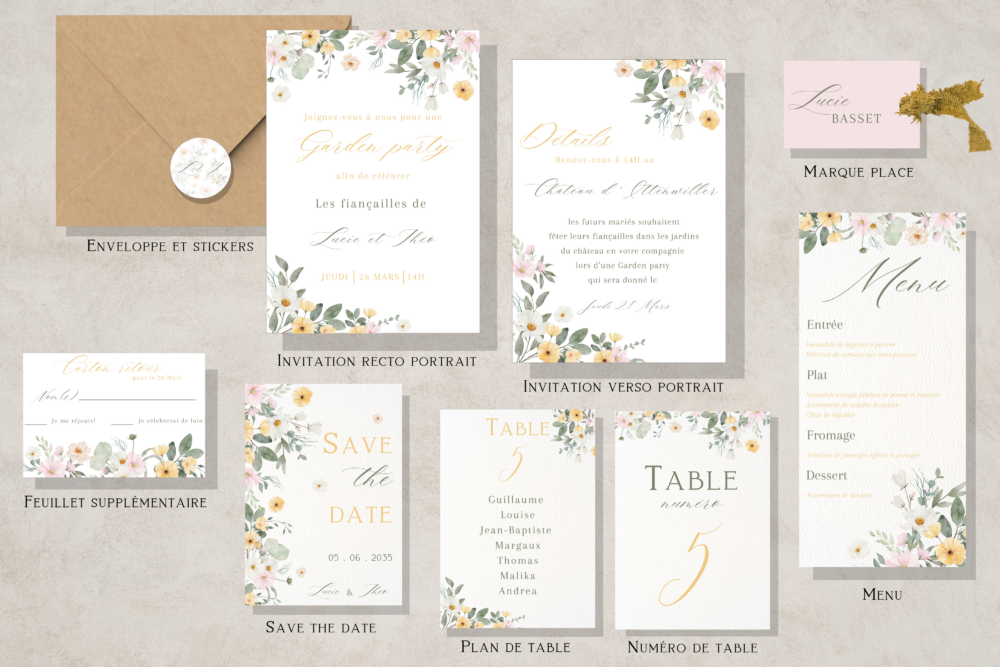 invitation mariage fairepart Alsace fait main floral coloré garden