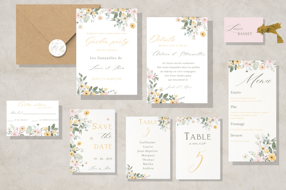 invitation mariage fairepart Alsace fait main floral coloré garden