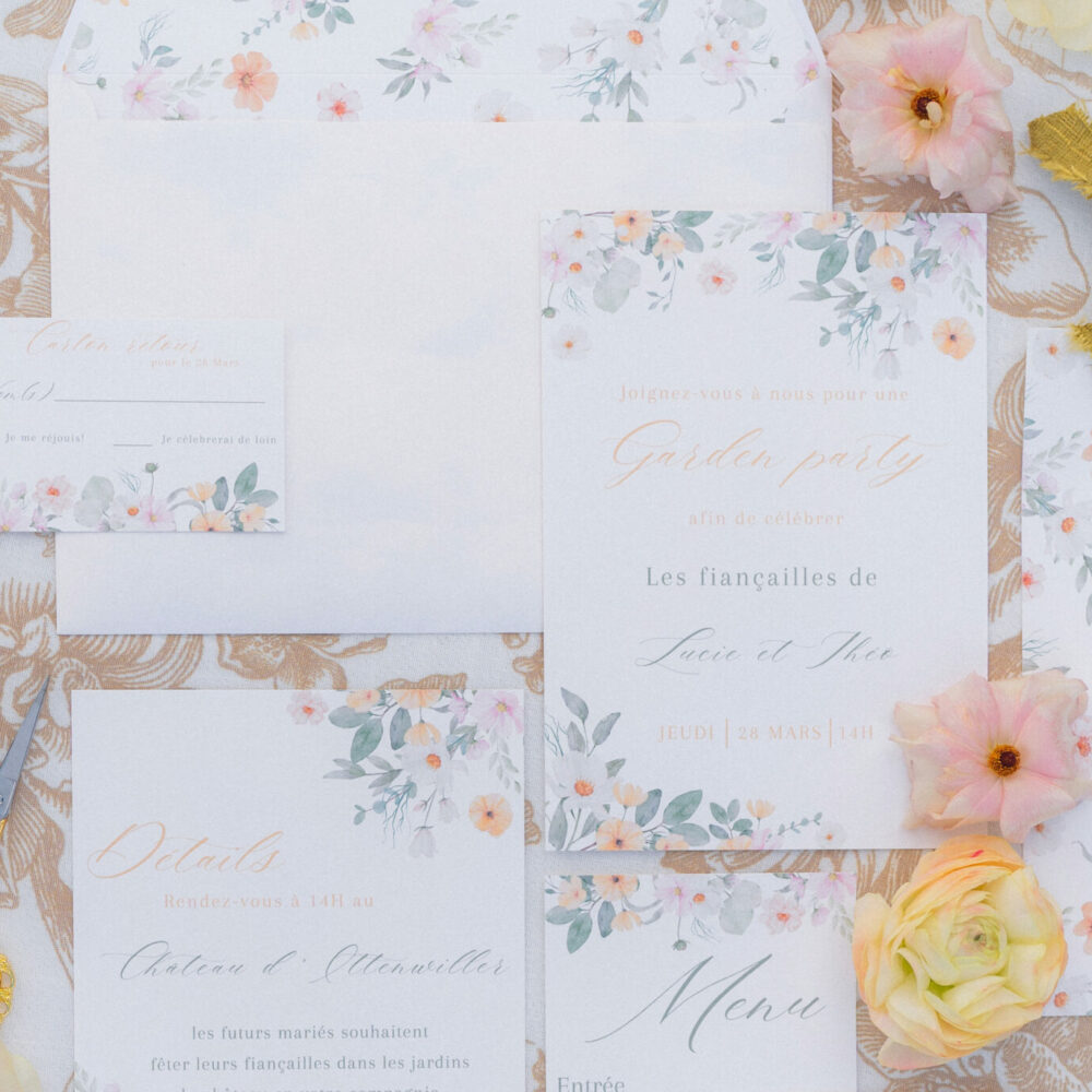 invitation mariage fairepart Alsace fait main floral coloré garden