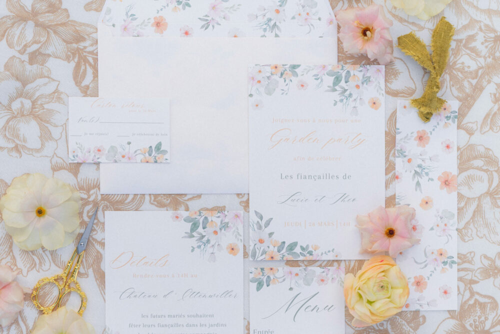 invitation mariage fairepart Alsace fait main floral coloré garden